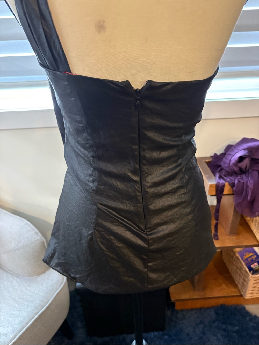 BCBGMaxAzria One-Shoulder Black Draped Cocktail Top - Picture 5 of 5